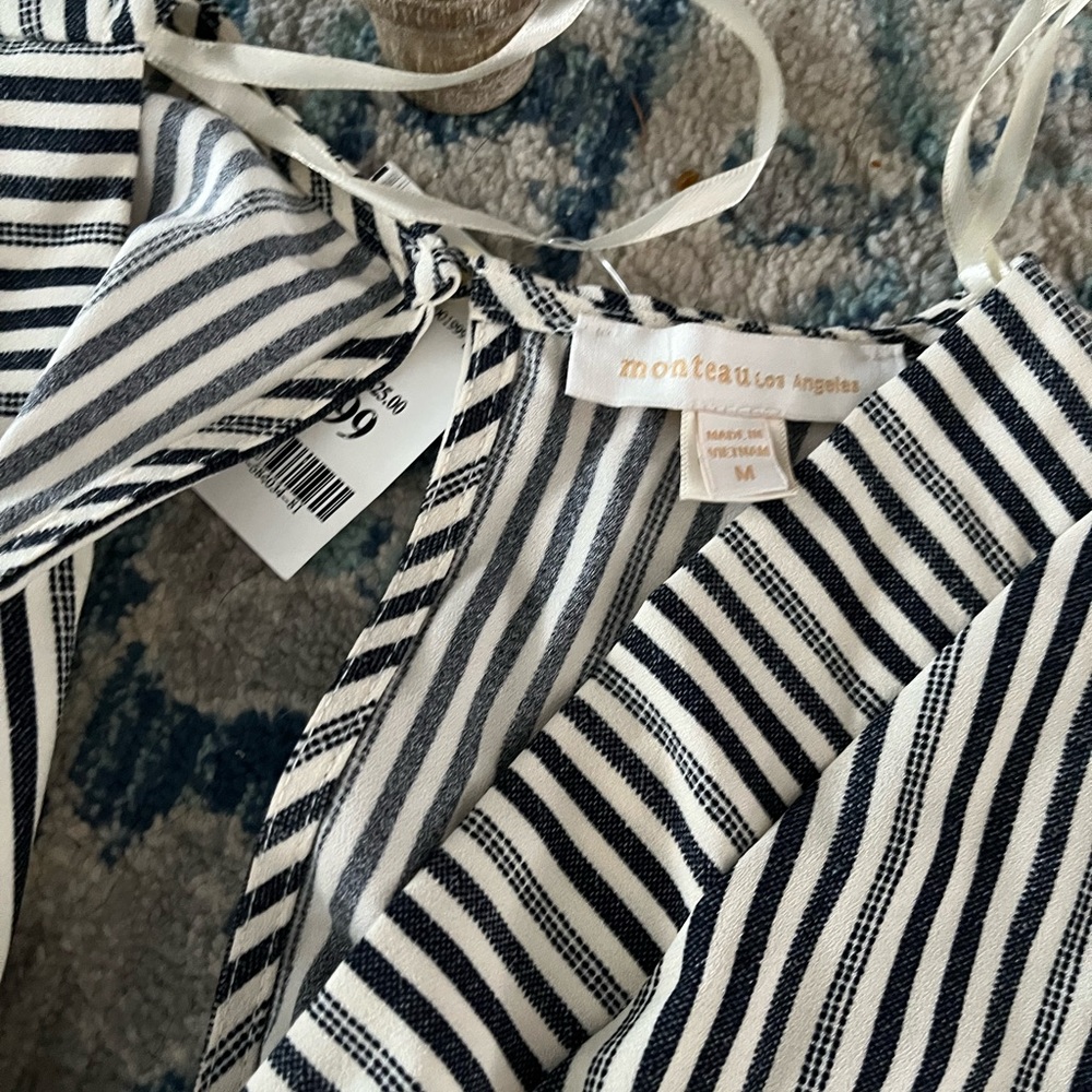 Nwt size medium blue and white striped jumpsuit with belt - Picture 2 of 6
